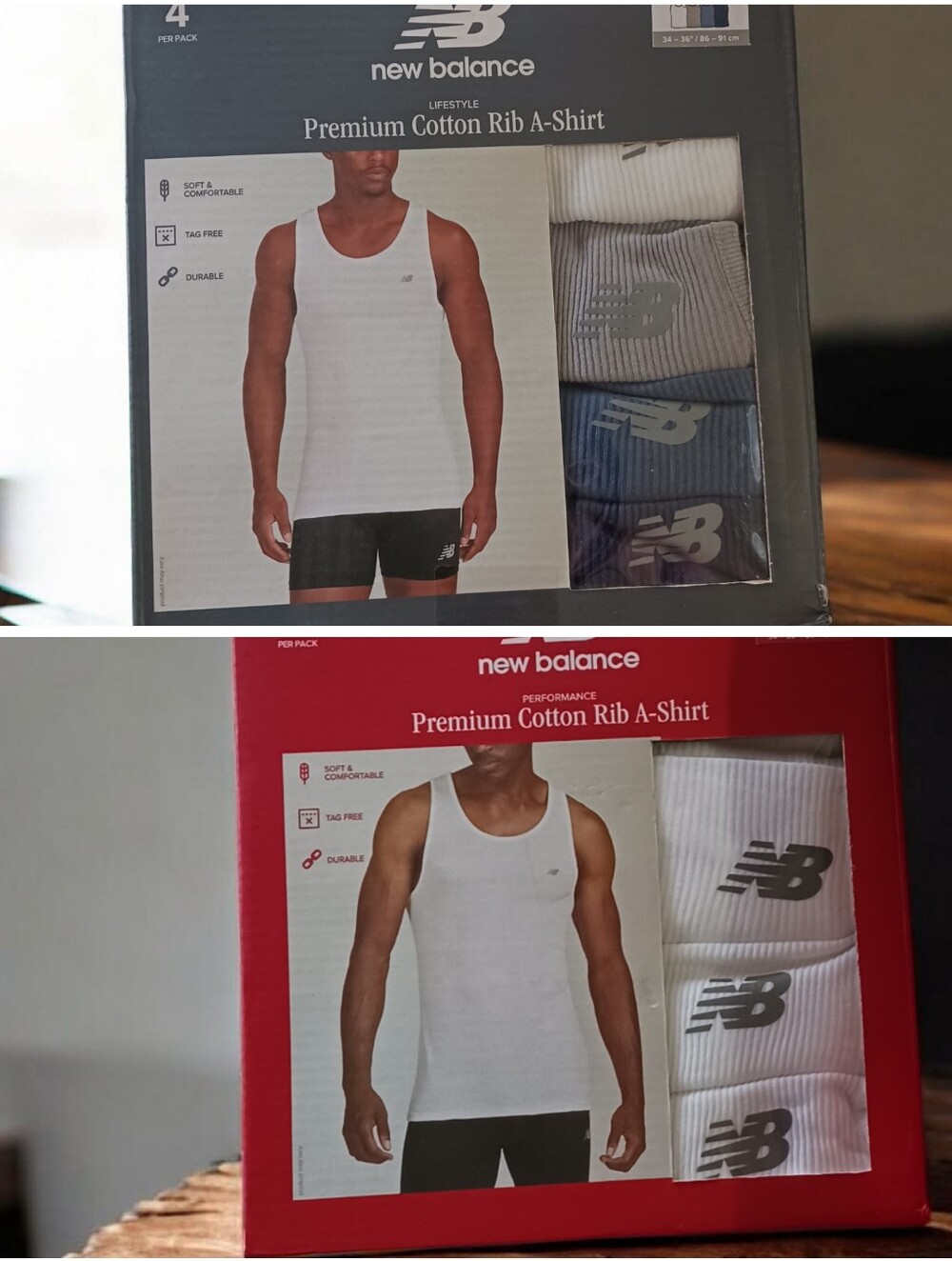 8 count New Balance Men’s Premium Cotton Rib A-Shirts – White, Gray, Blue